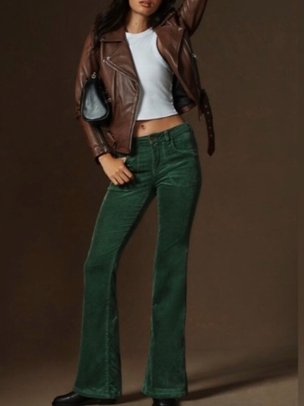 Anthropologie pilcro the icon low rise flare corduroy pants green size 27